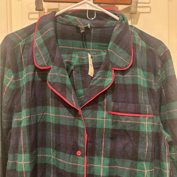 Talbots Size M Cotton Flannel Sleep Set Pjs Pajamas Tarten Blue Green Plaid - Picture 5 of 9